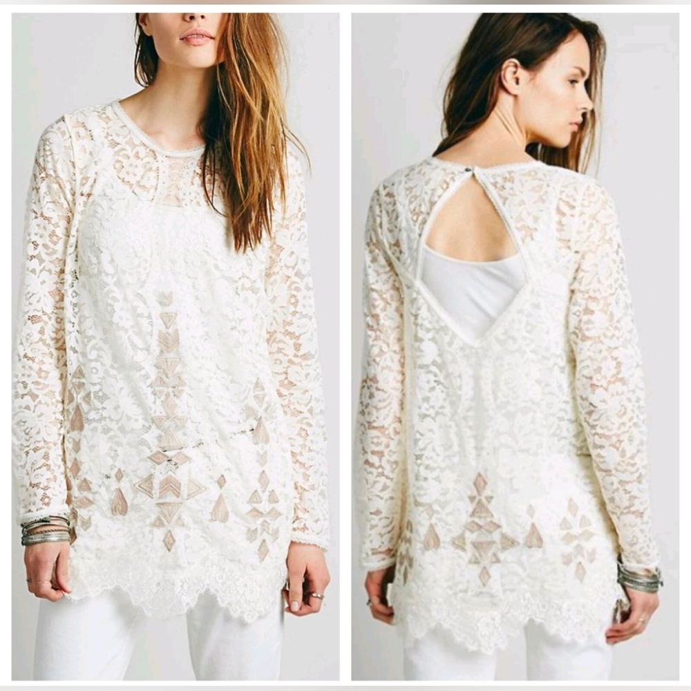 Free People Boho Festival Lace Tunic - Ivory - Small - Like New - Picture 5 of 11